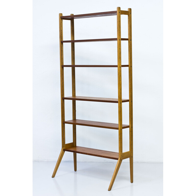 Vintage Swedish teak and oak free standing shelves