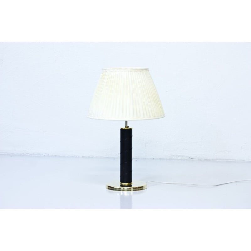 Vintage Swedish brass and leatherette lamp from GMA