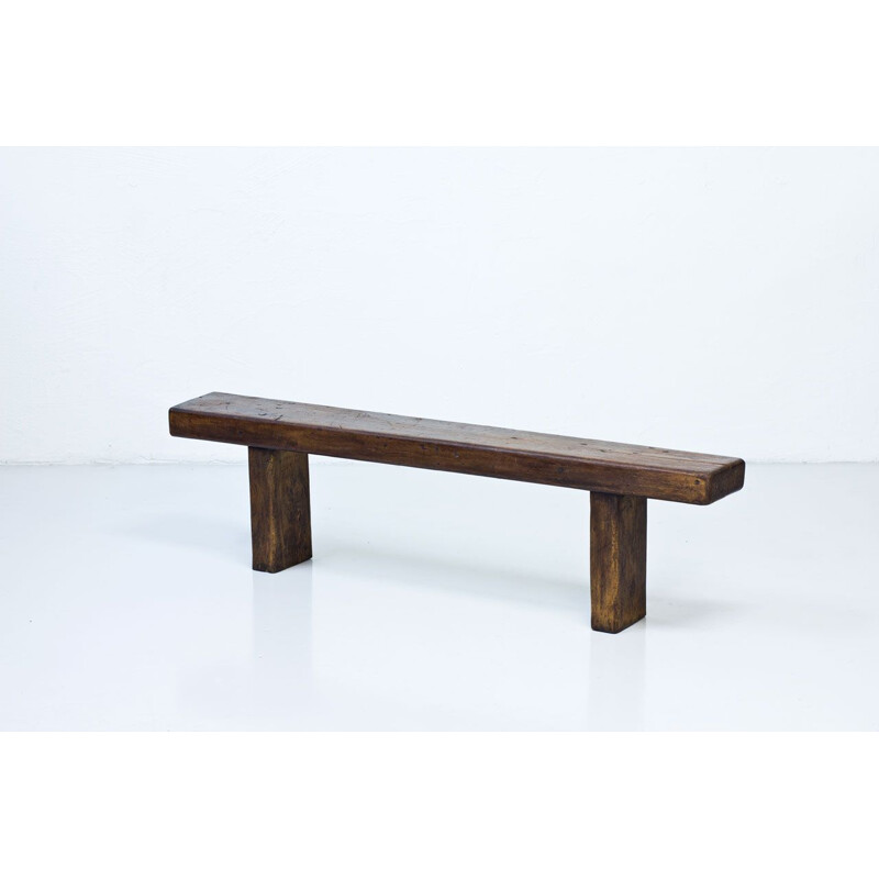 Vintage minimalist french walnut bench
