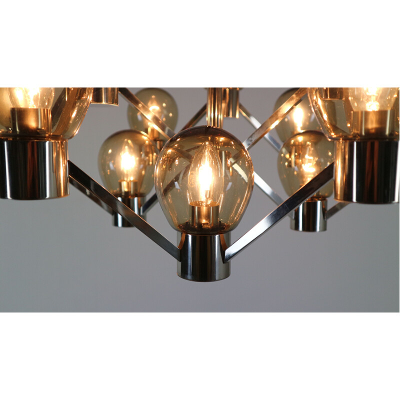 Vintage chrome and smoked glass geometric chandelier