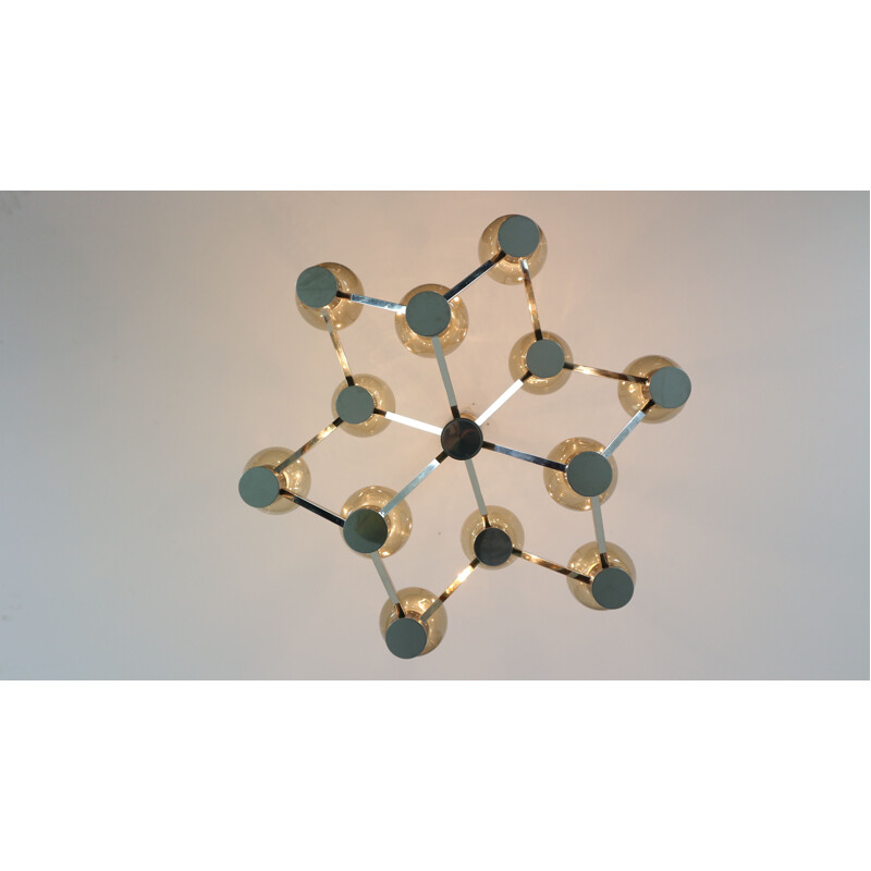 Vintage chrome and smoked glass geometric chandelier