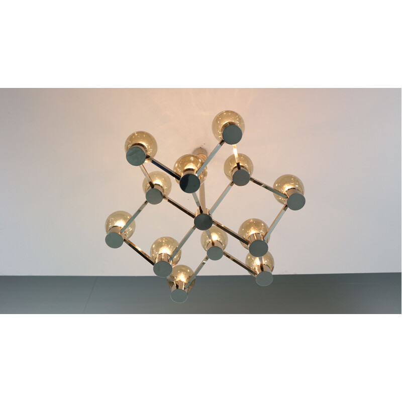 Vintage chrome and smoked glass geometric chandelier