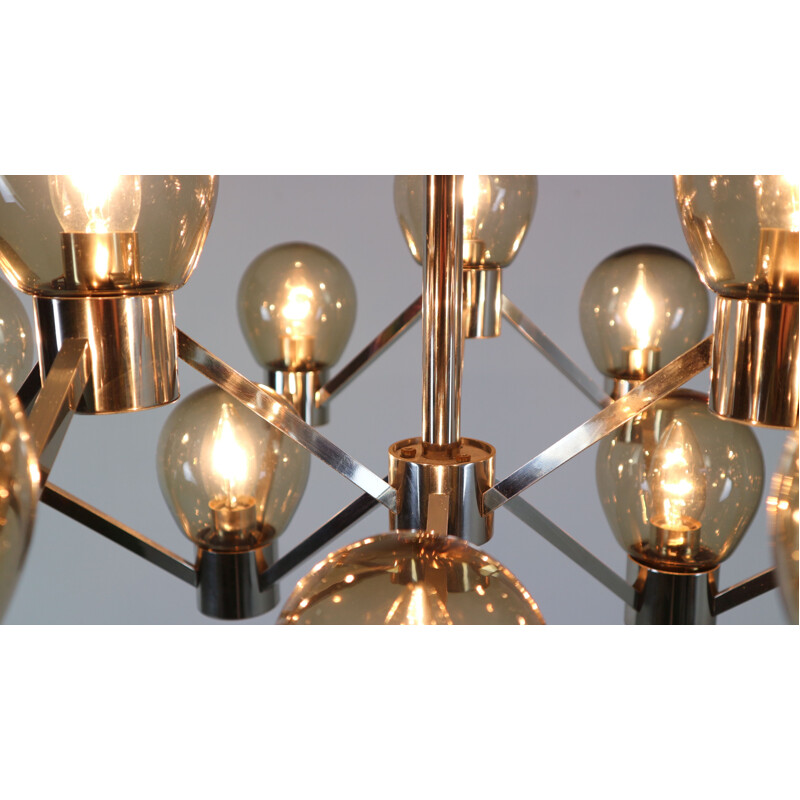 Vintage chrome and smoked glass geometric chandelier