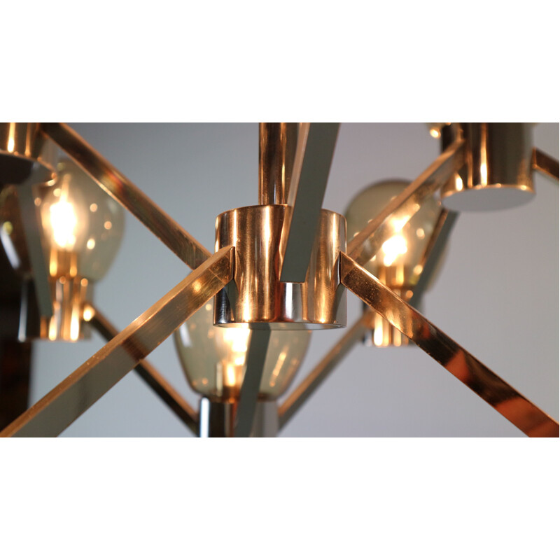 Vintage chrome and smoked glass geometric chandelier