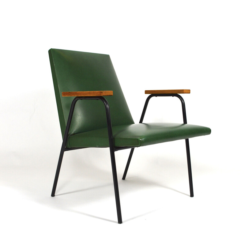 Vintage green armchair by Pierre Guariche