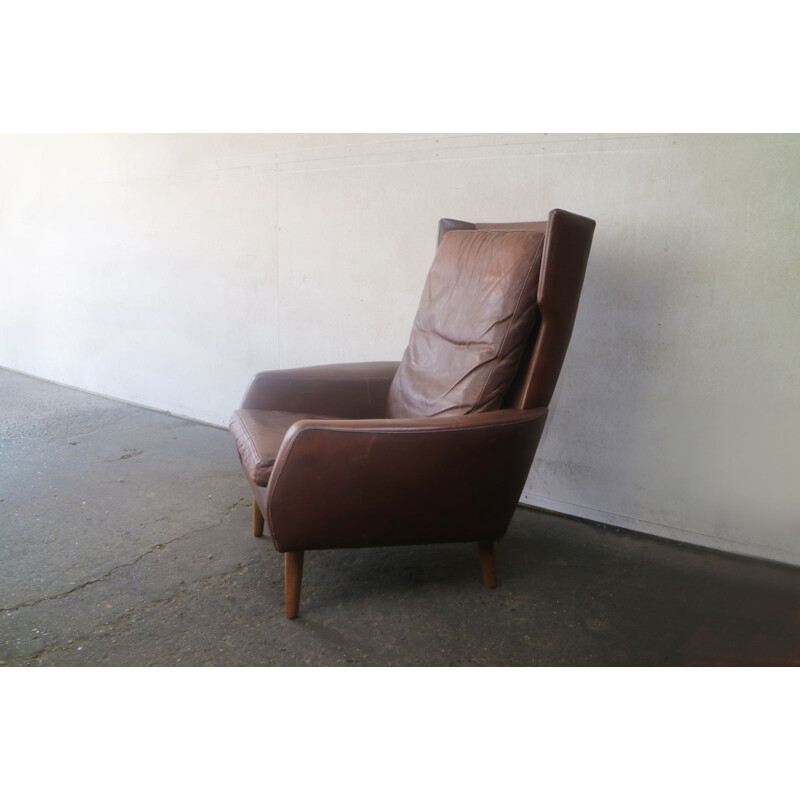 Vintage brown leather Danish armchair