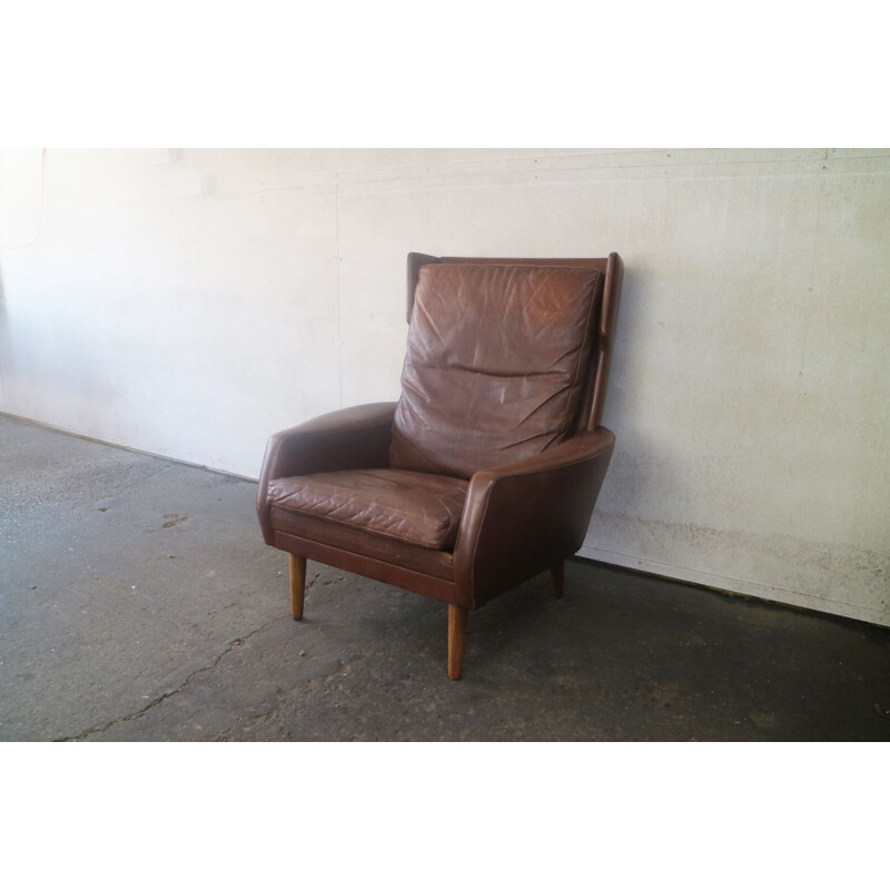 Vintage brown leather Danish armchair