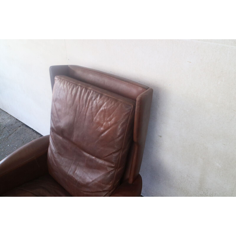 Fauteuil danois vintage en cuir marron