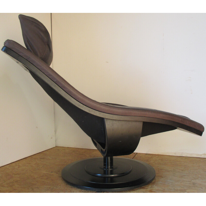 Vintage brown leather swiveling armchair for Nelo