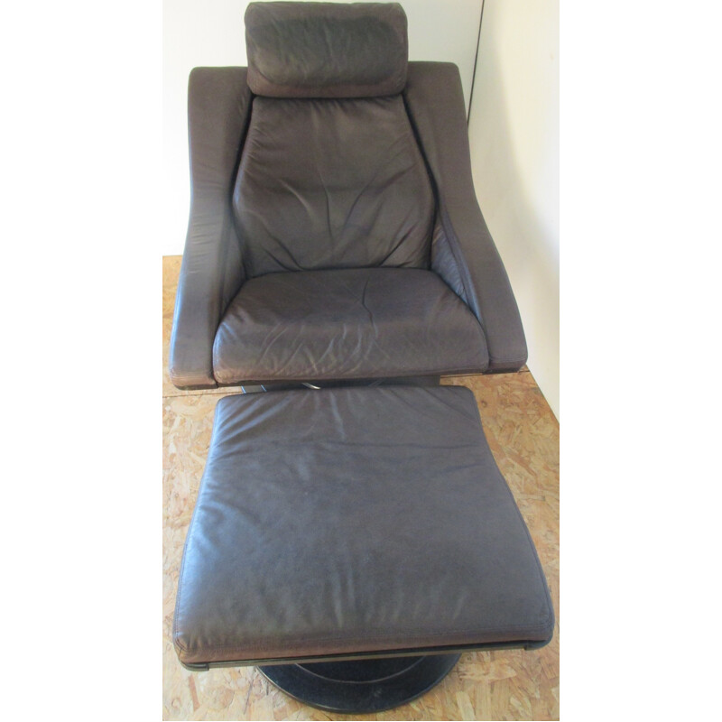 Vintage brown leather swiveling armchair for Nelo