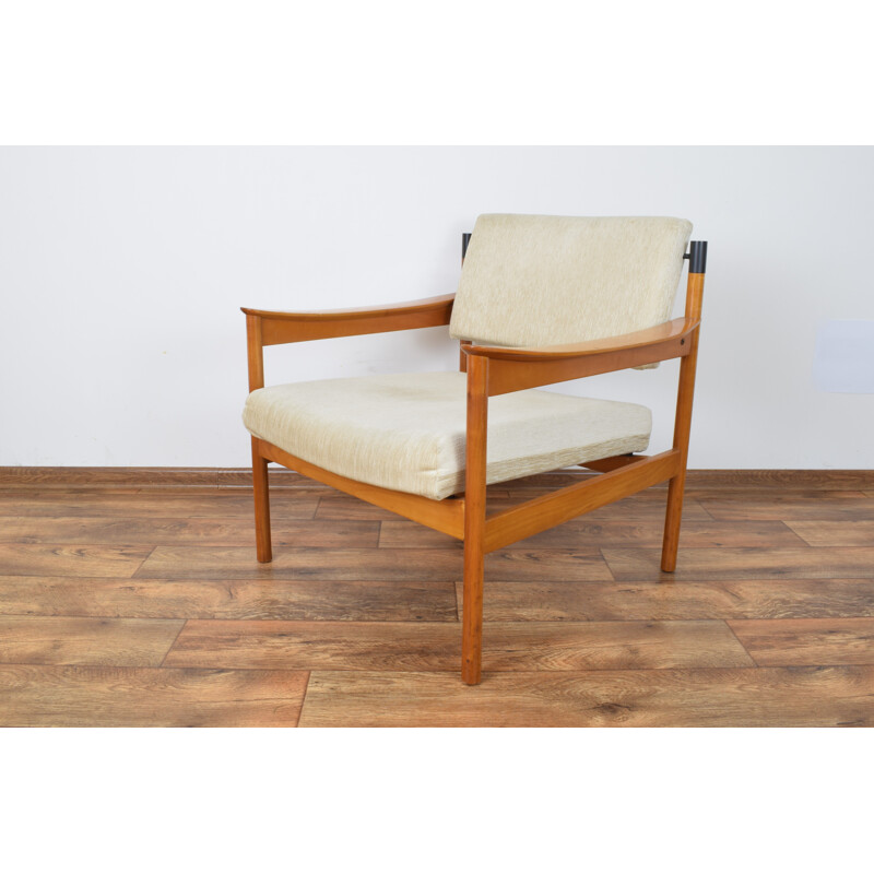 Vintage beige Danish armchair in cherrywood