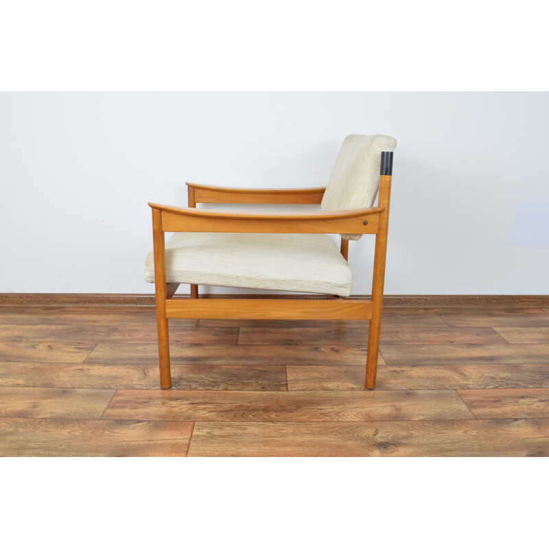 Vintage beige Danish armchair in cherrywood