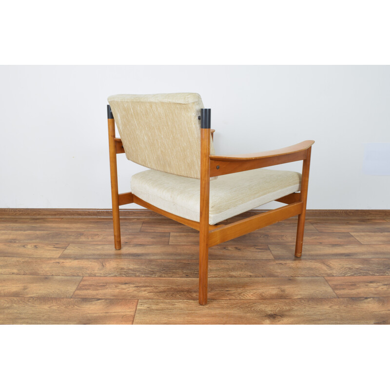 Vintage beige Danish armchair in cherrywood