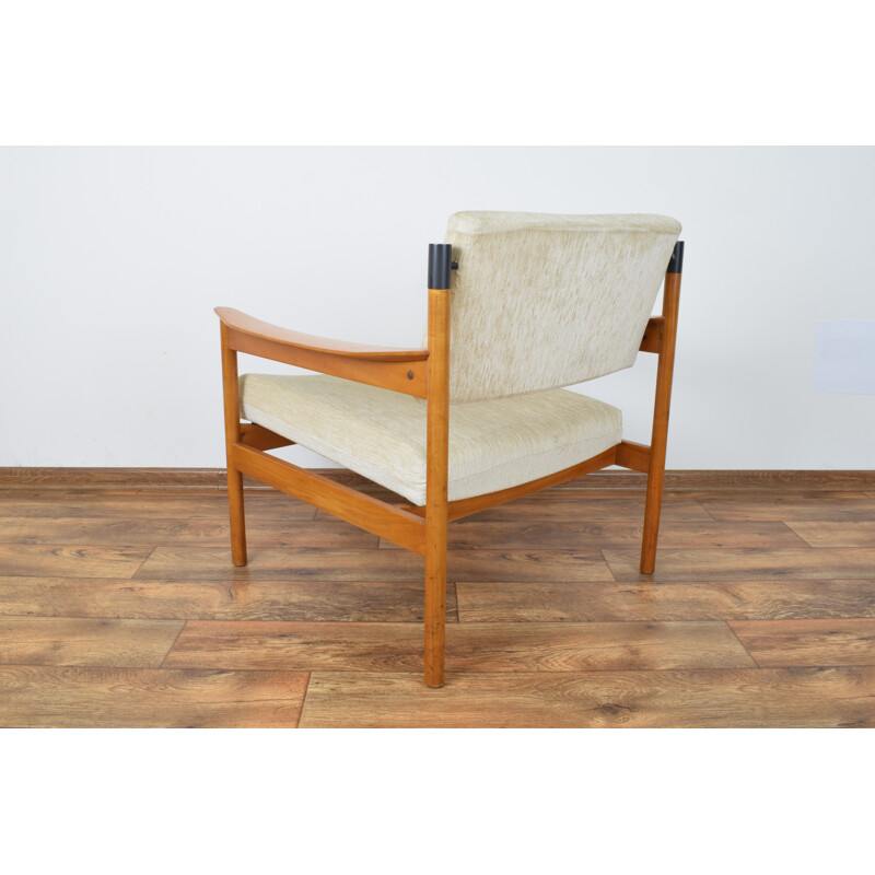 Vintage beige Danish armchair in cherrywood