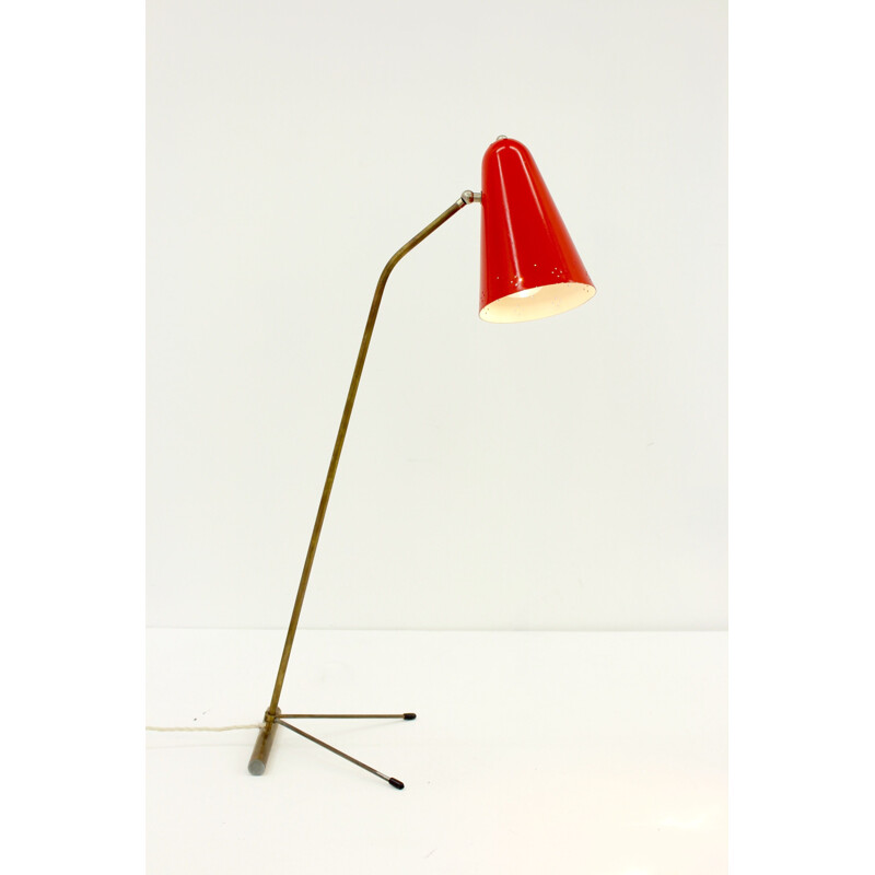 Lampe vintage trépied rouge en métal 1960