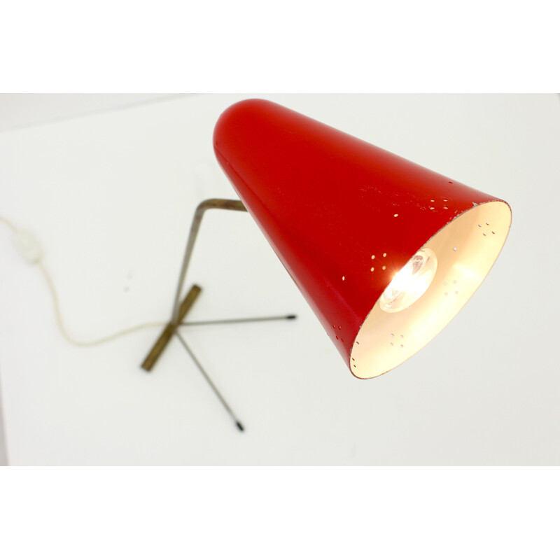 Lampe vintage trépied rouge en métal 1960
