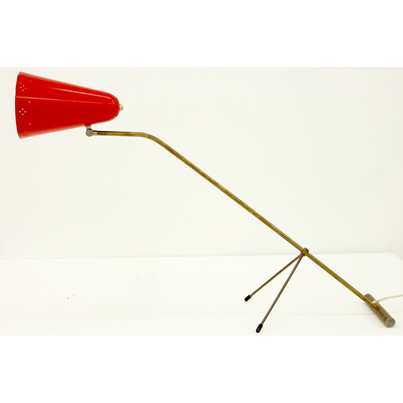 Vintage tripod lamp in red metal 1960