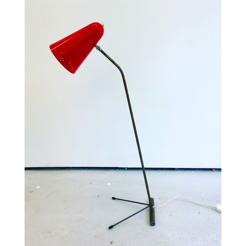 Vintage tripod lamp in red metal 1960