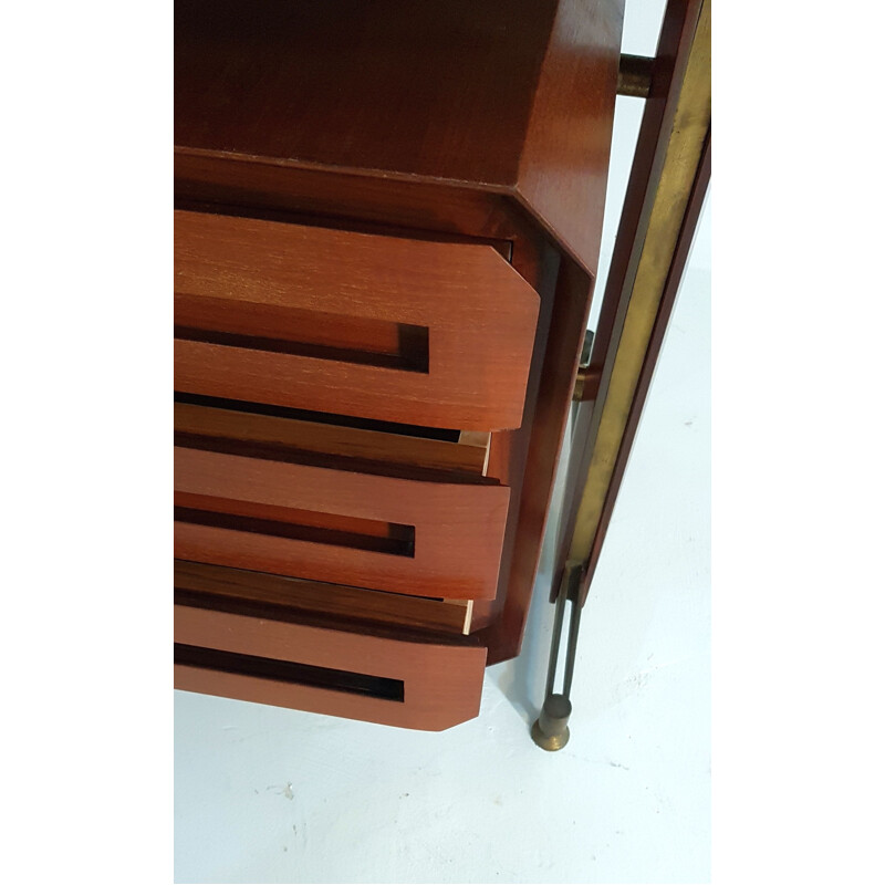 Vintage Italian desk in teak and brass