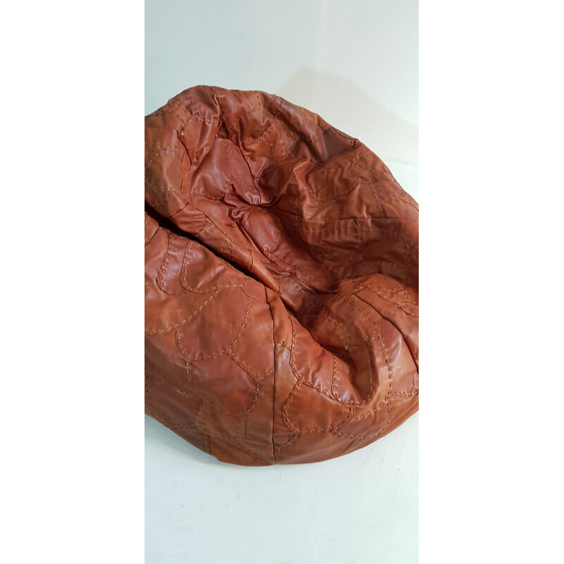 Fauteuil italien vintage en cuir patchwork marron