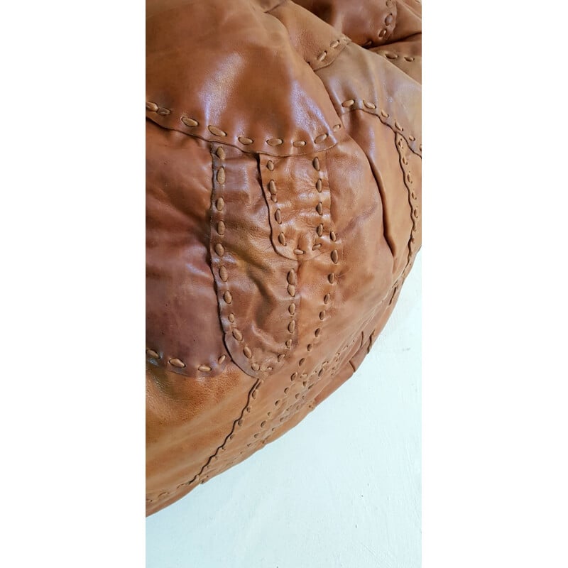 Fauteuil italien vintage en cuir patchwork marron