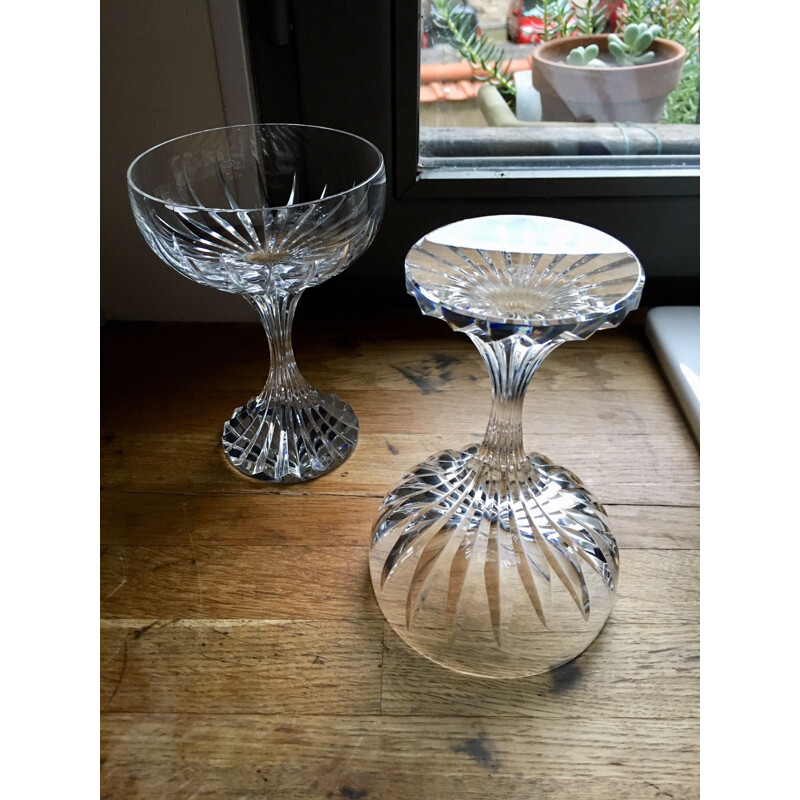 Paire de coupes de champagne vintage en cristal