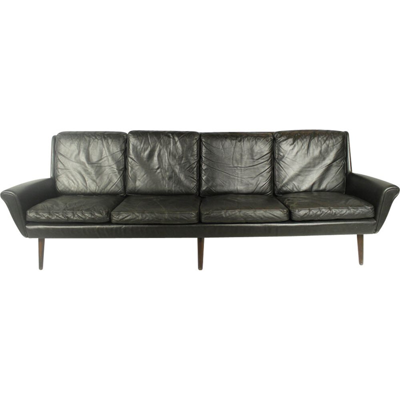 Vintage 4-seater sofa in black leather