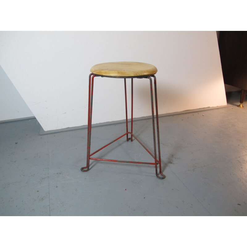 Industrial stool in birchwood and steel, Jan VAN DER TOGT - 1930s