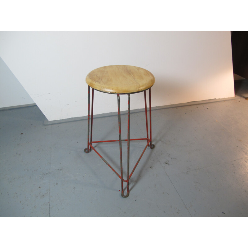 Industrial stool in birchwood and steel, Jan VAN DER TOGT - 1930s