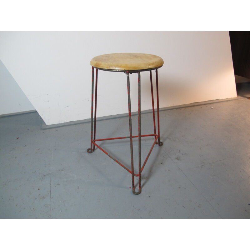 Industrial stool in birchwood and steel, Jan VAN DER TOGT - 1930s