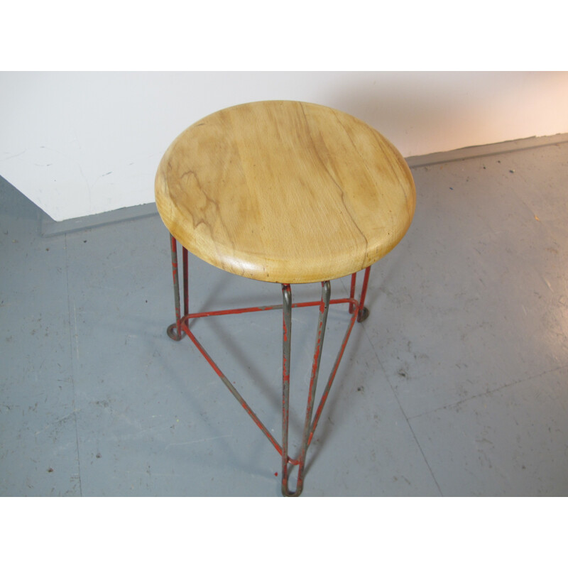 Industrial stool in birchwood and steel, Jan VAN DER TOGT - 1930s