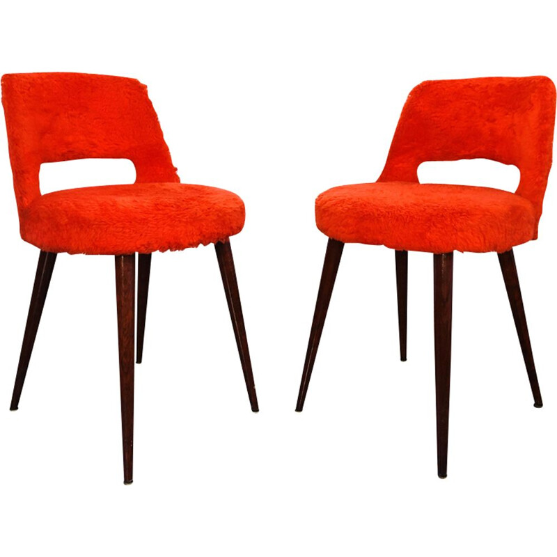 Pair of vintage french chairs in red fabric and mahogany 1960