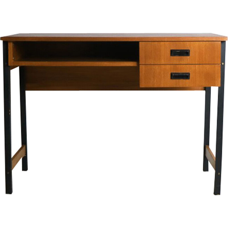 Vintage scandinavian desk in teak with steel bases 1970