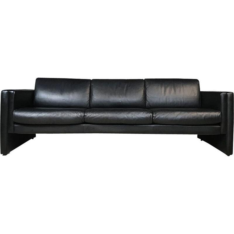 Vintage 3-seater sofa for Knoll in black leather 1980