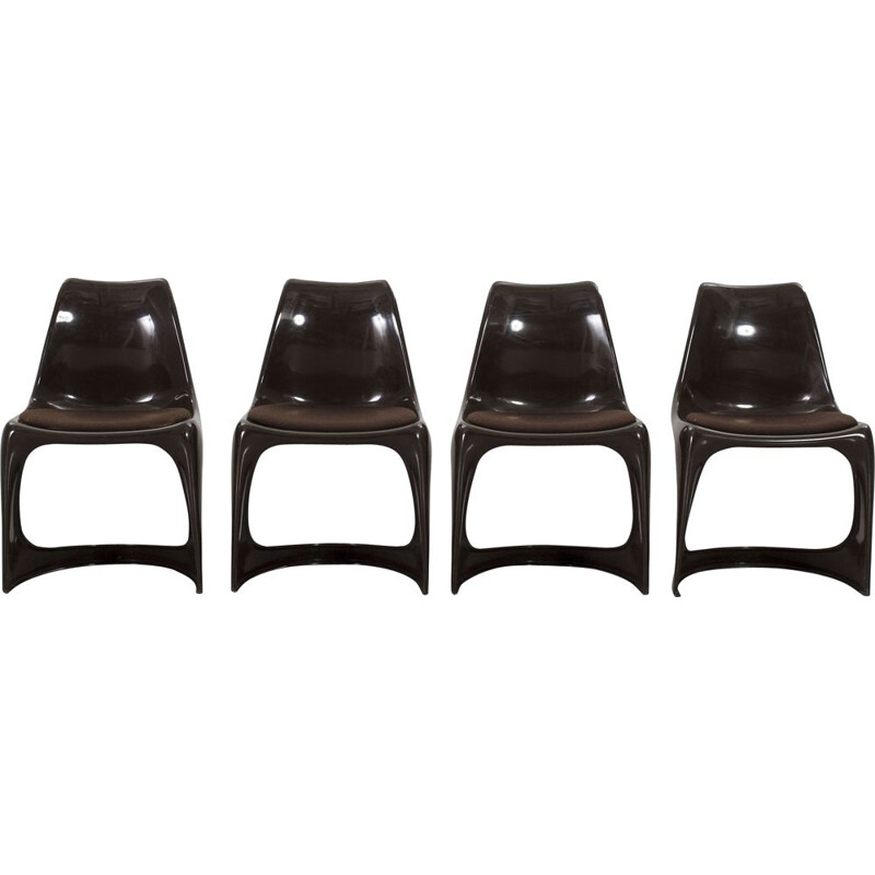 Set of 4 vintage black plastic chairs for Cado