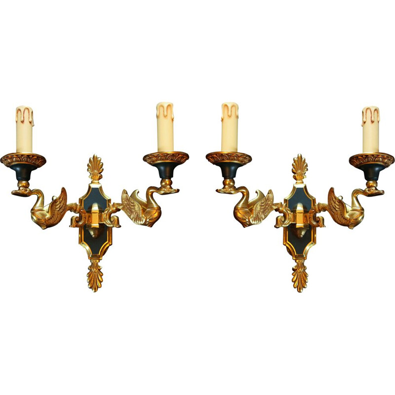 Set of 2 wall lamps in bronze Empire style by Lucien Gau Paris