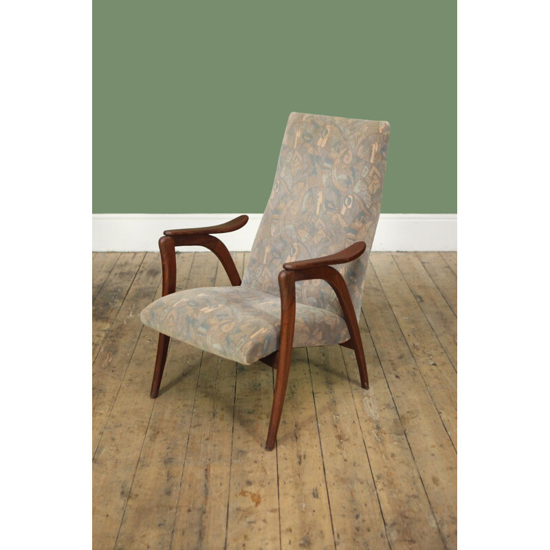 Vintage Dutch high back armchair in teak