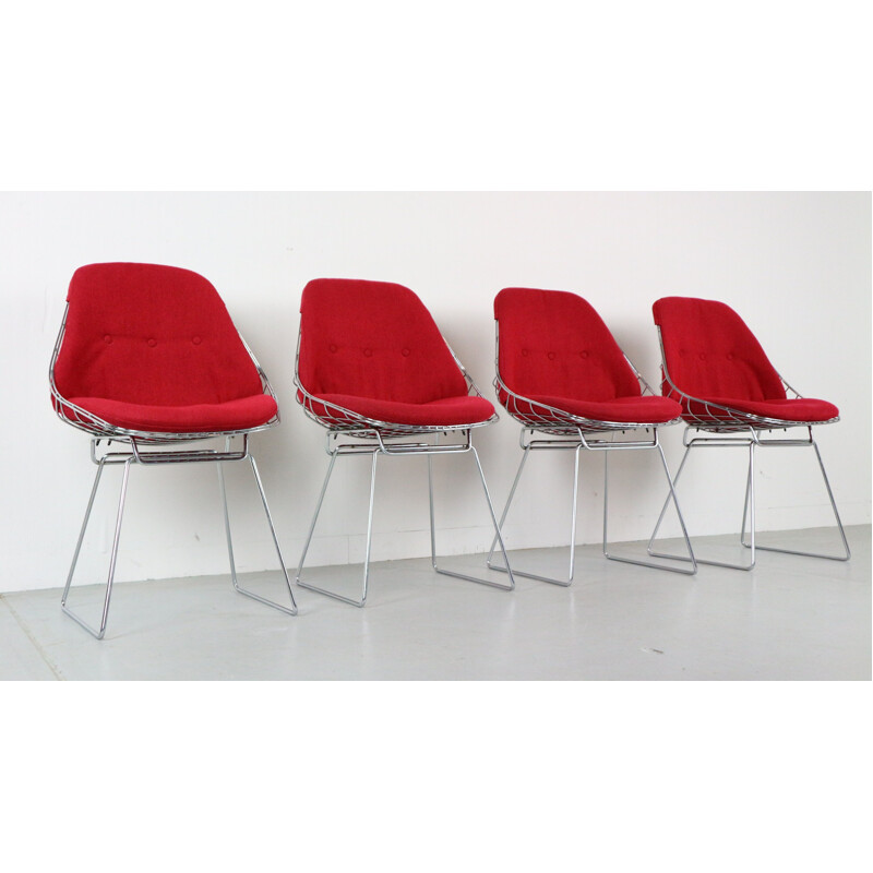 Set of 4 vintage wire chairs SM05 by Cees Braakman for Pastoe