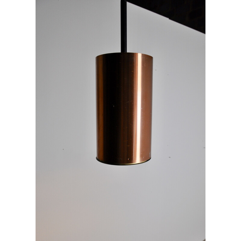 Vintage cylindrical pendant lamp in copper