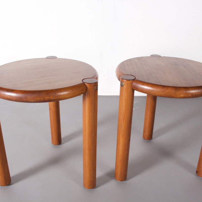 Set of 4 vintage Dutch stools in solid pine