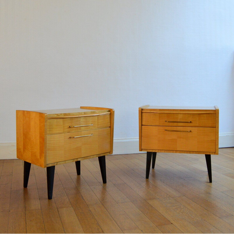 Set of 2 vintage Scandinavian nightstands with sliding shelf