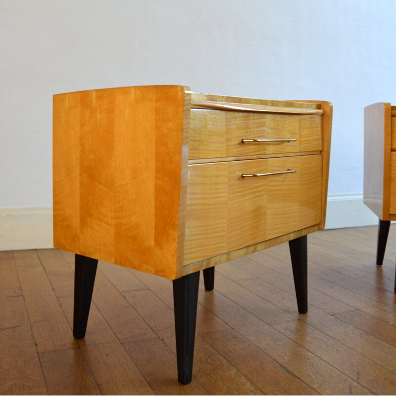 Set of 2 vintage Scandinavian nightstands with sliding shelf