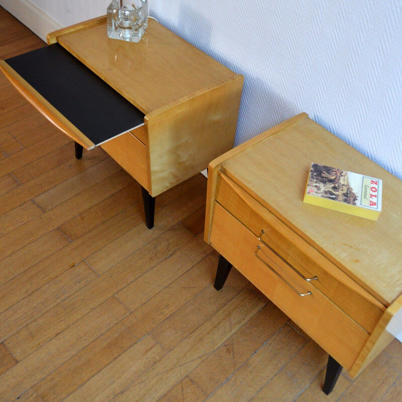 Set of 2 vintage Scandinavian nightstands with sliding shelf