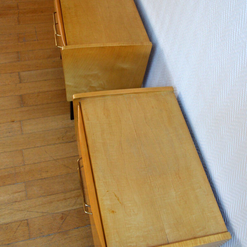 Suite de 2 tables de chevet vintage scandinaves avec tablette coulissante