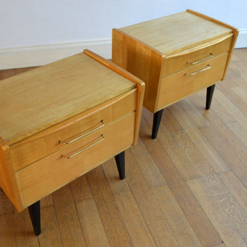 Set of 2 vintage Scandinavian nightstands with sliding shelf