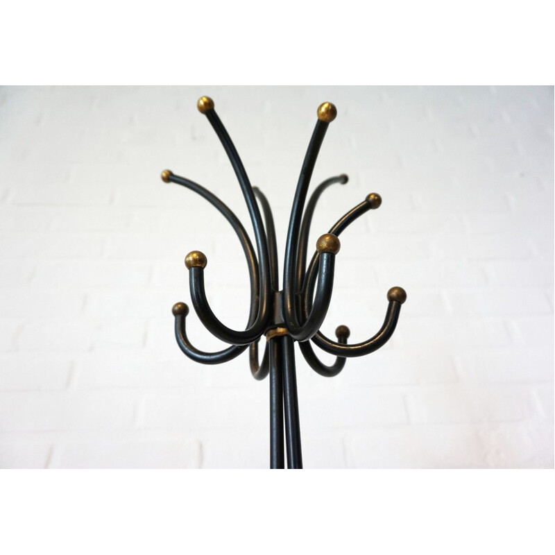 Vintage french coat rack in black iron 1950