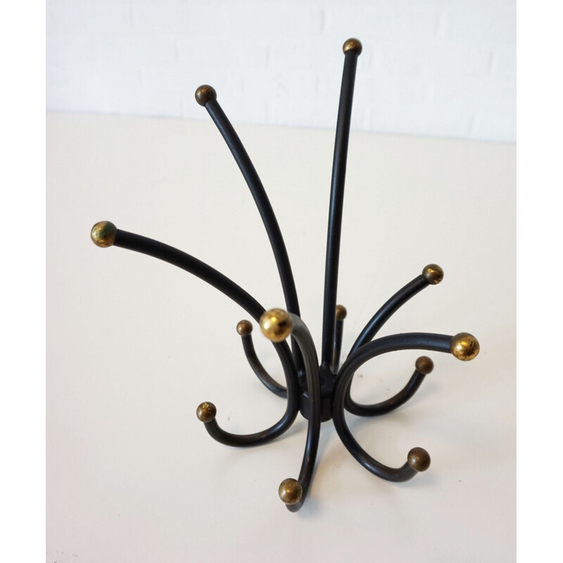 Vintage french coat rack in black iron 1950