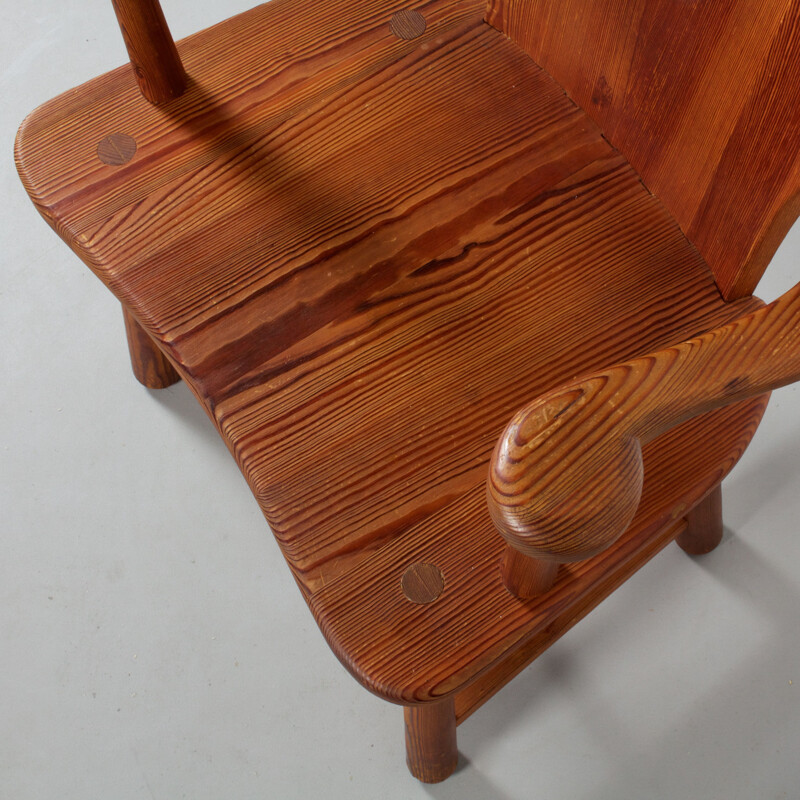 Vintage hand-crafted solid pine chair by Bo Fjaestad 1930s