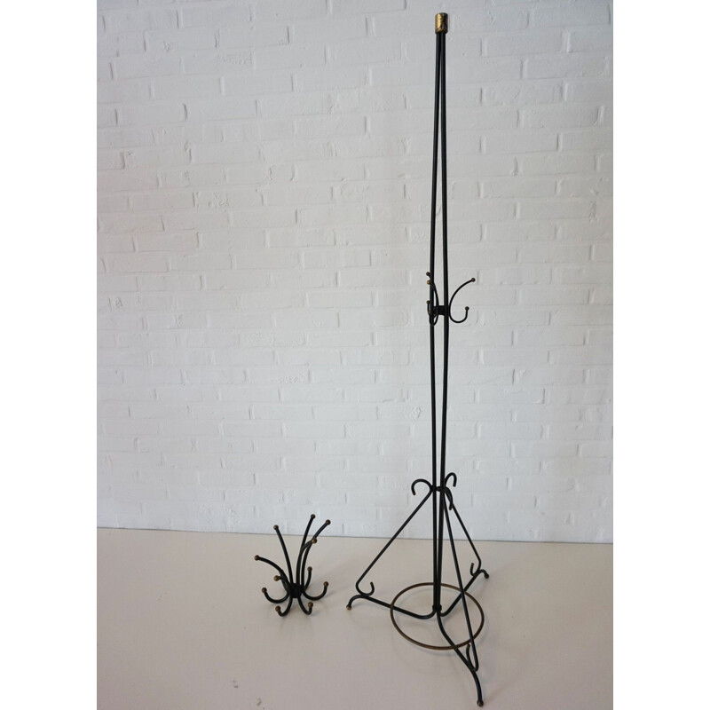 Vintage french coat rack in black iron 1950