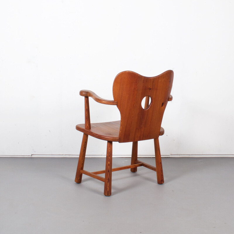 Vintage hand-crafted solid pine chair by Bo Fjaestad 1930s